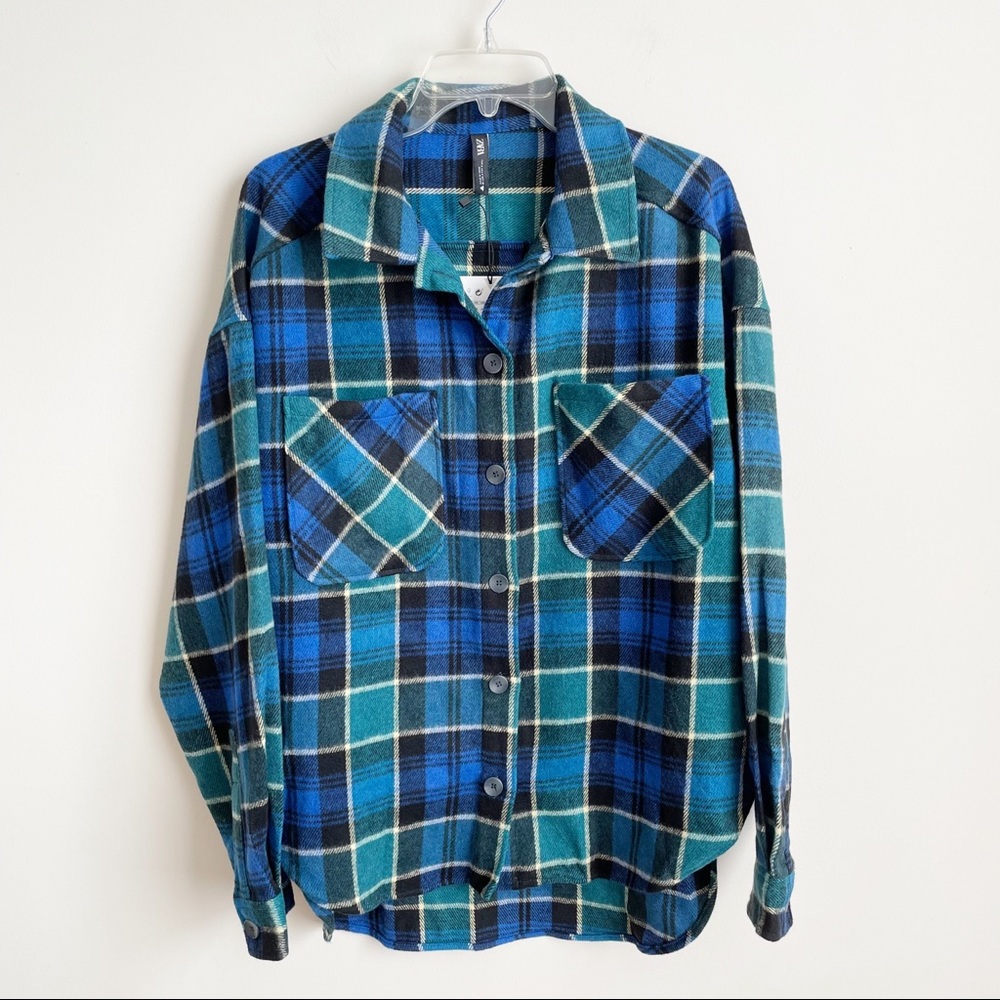 ZARA Oversized Green and Blue Oversized Shirt Shacket NWT - Picture 10 of 11
